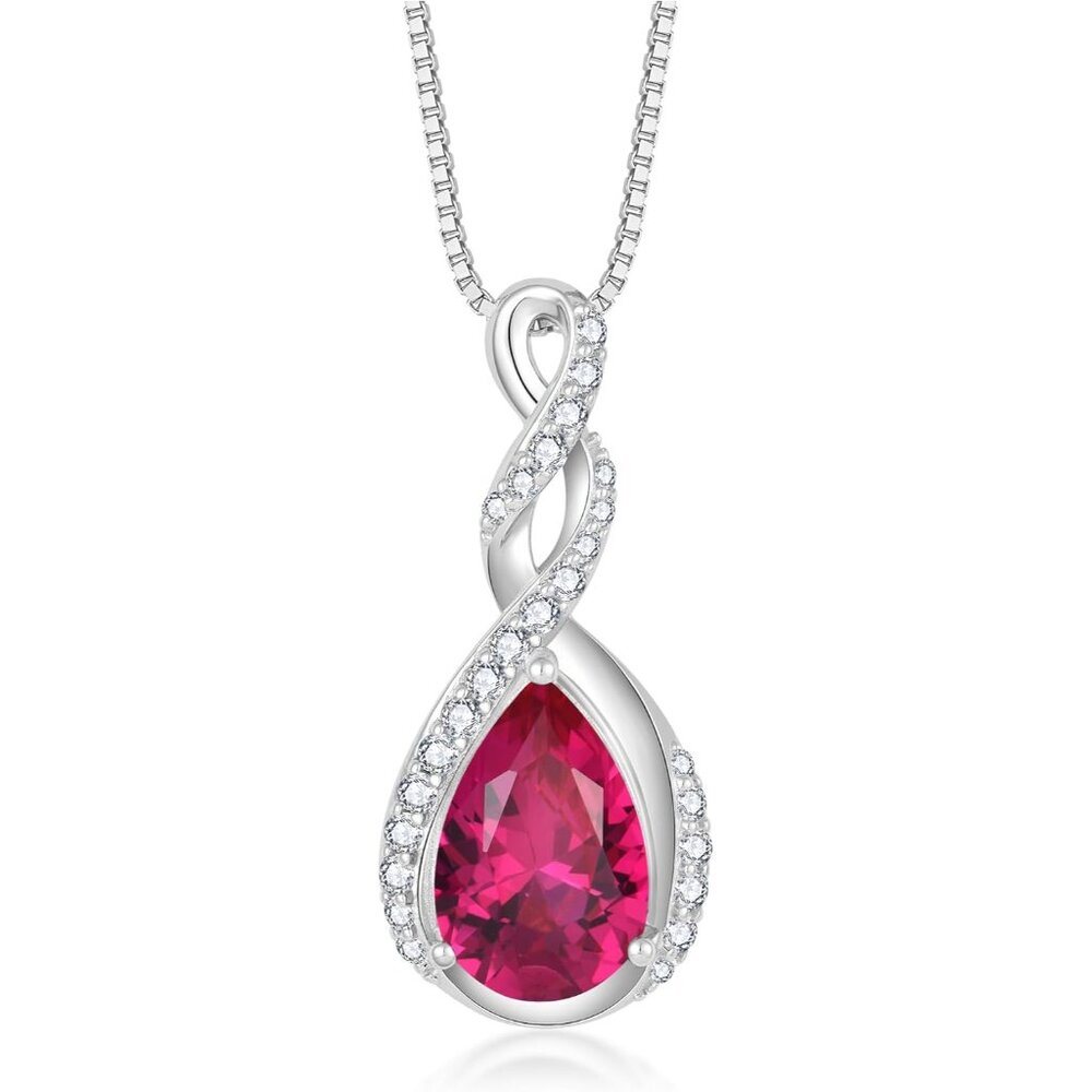 925 Sterling Silver Ruby Birthstone Necklace For … - image 1